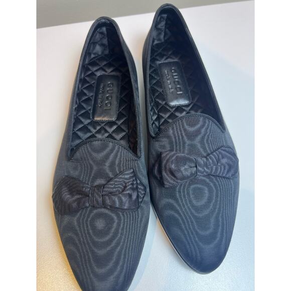 Authentic Men's Gucci Black Silk Grossgrain Bow Pointed Loafers 739937 New $890 - Picture 4 of 12